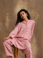 trueBrowns Light Mauve Zig-Zag Printed Silk Co-Ord Set | Grocsy