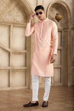 Raivat Ethnic Banarasi Art Silk Mirror Work Kurta Pajama In Pink Colour | Grocsy