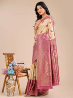 Shree Shyam Fashion Banarasi Silk Cream & Magenta Saree | Grocsy