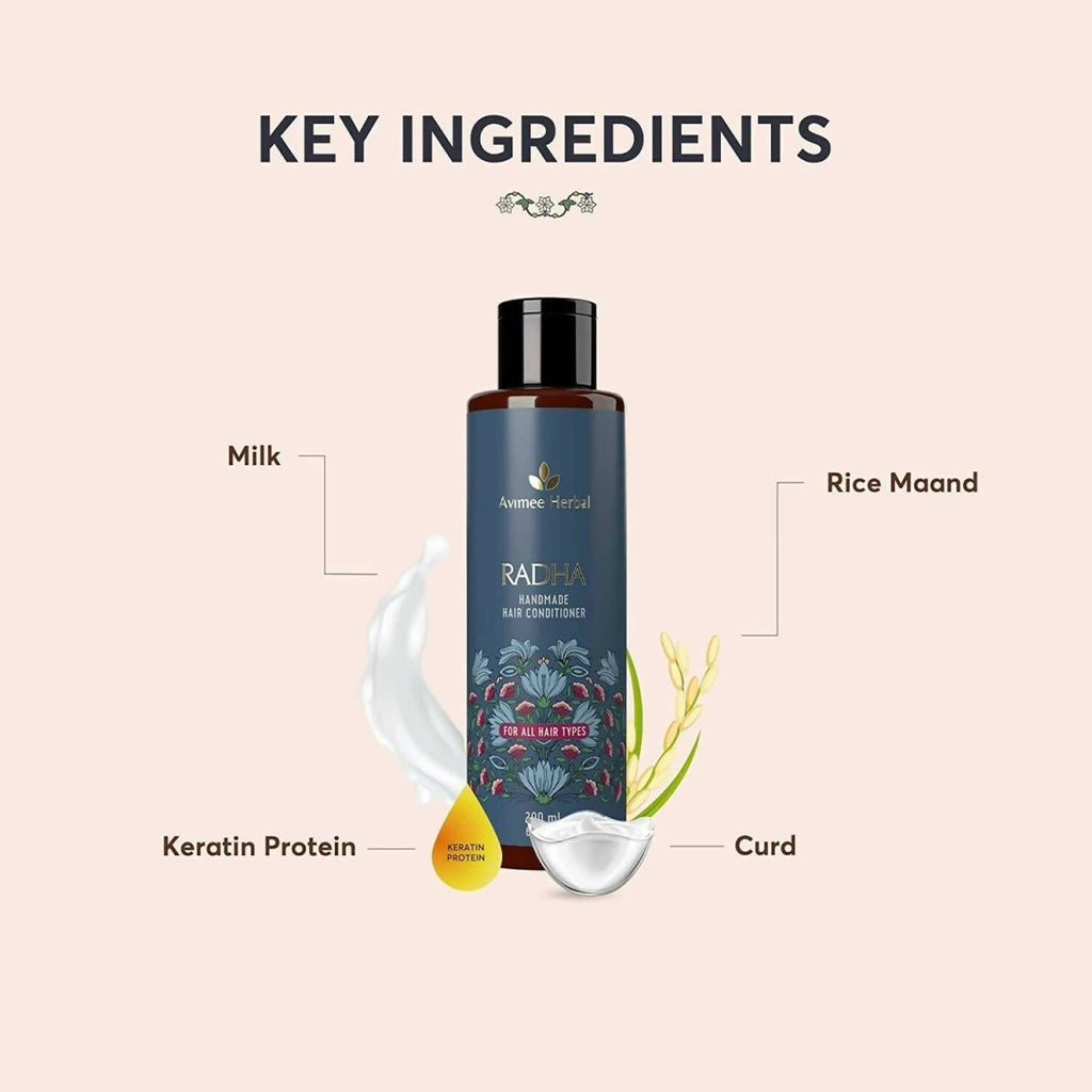 Avimee Herbal Radha Hair Conditioner For All Hair Type With Keratin Protein, Rice Protein, Apple Cider Vinegar & Aloe Vera, Makes Hair Silky Smooth | Grocsy
