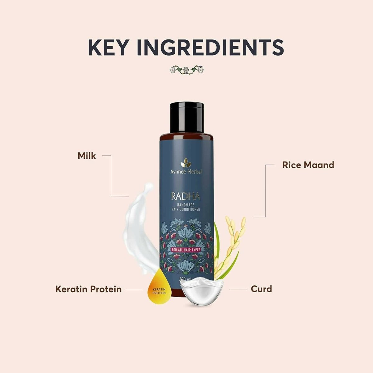 Avimee Herbal Radha Hair Conditioner For All Hair Type With Keratin Protein, Rice Protein, Apple Cider Vinegar & Aloe Vera, Makes Hair Silky Smooth | Grocsy
