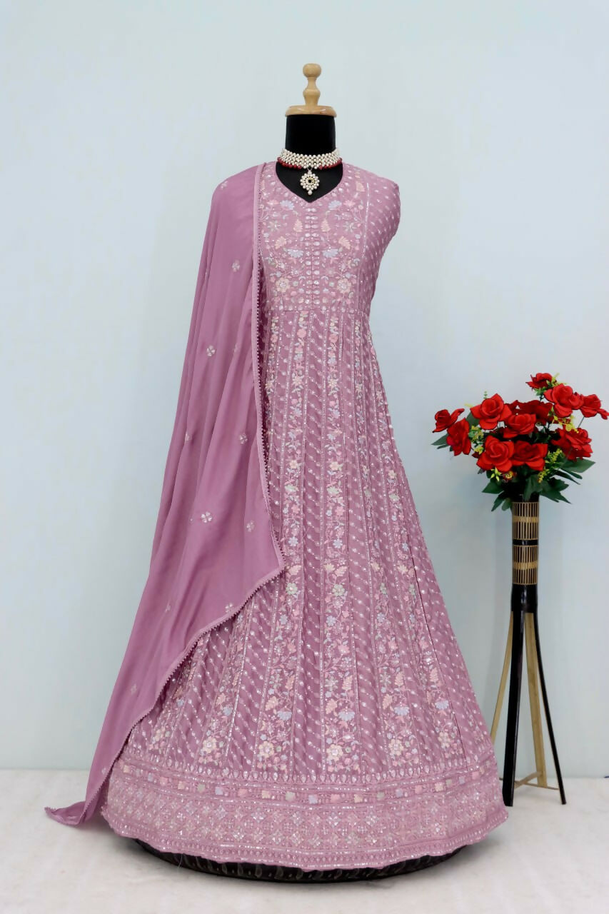 Vastranavya Mauve Chikankari Embroidered Sequence Work Abaya Suit | Grocsy