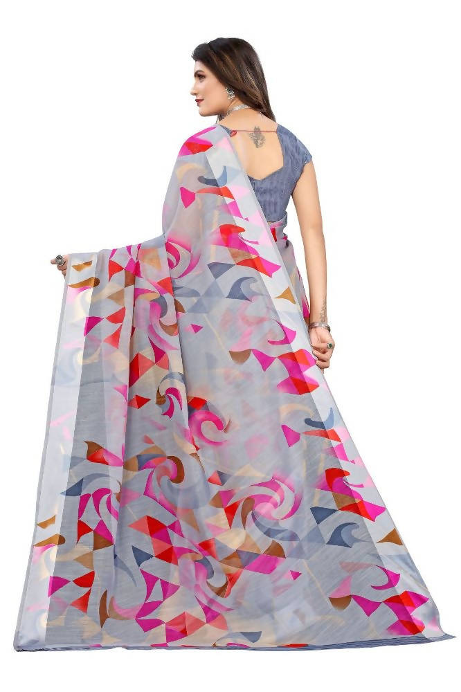 Vamika Grey Linen Satin Border Saree | Grocsy