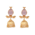 Nuyug 22K Gold Plated Rose Quartz Stone Studded Ethnic Jhumkas | Grocsy