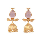 Nuyug 22K Gold Plated Rose Quartz Stone Studded Ethnic Jhumkas | Grocsy