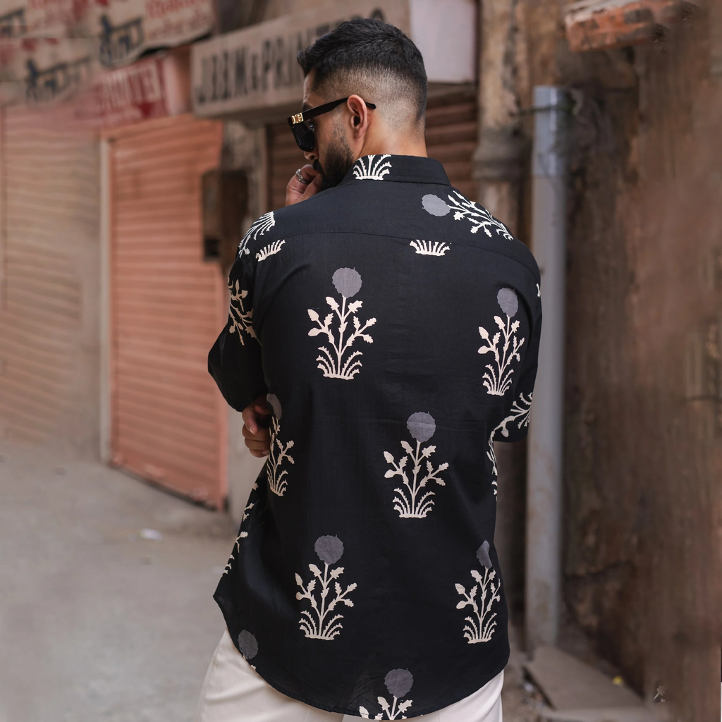 Miravan Men's Black Floral Printed Half Sleeve Slim Fit shirt | Grocsy