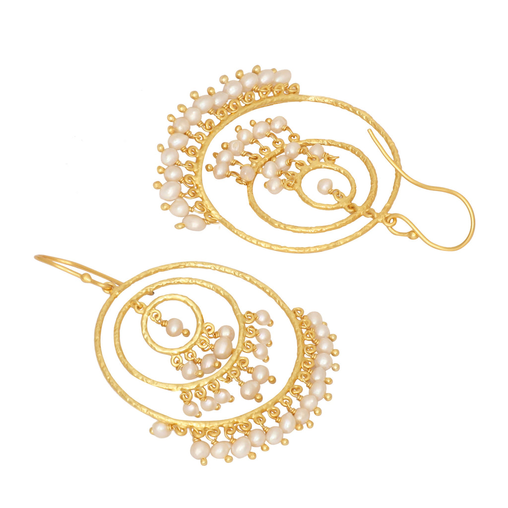 Nuyug 18k Triple Pearl Hoop Anti Tarnish Earrings | Grocsy