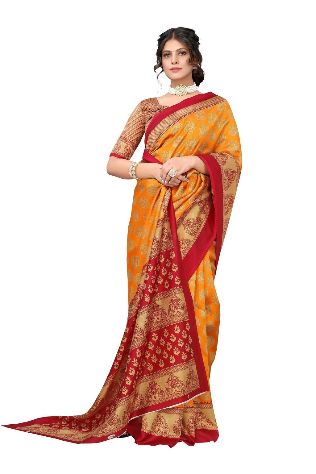 Vamika mustard Printed Art Silk Saree | Grocsy
