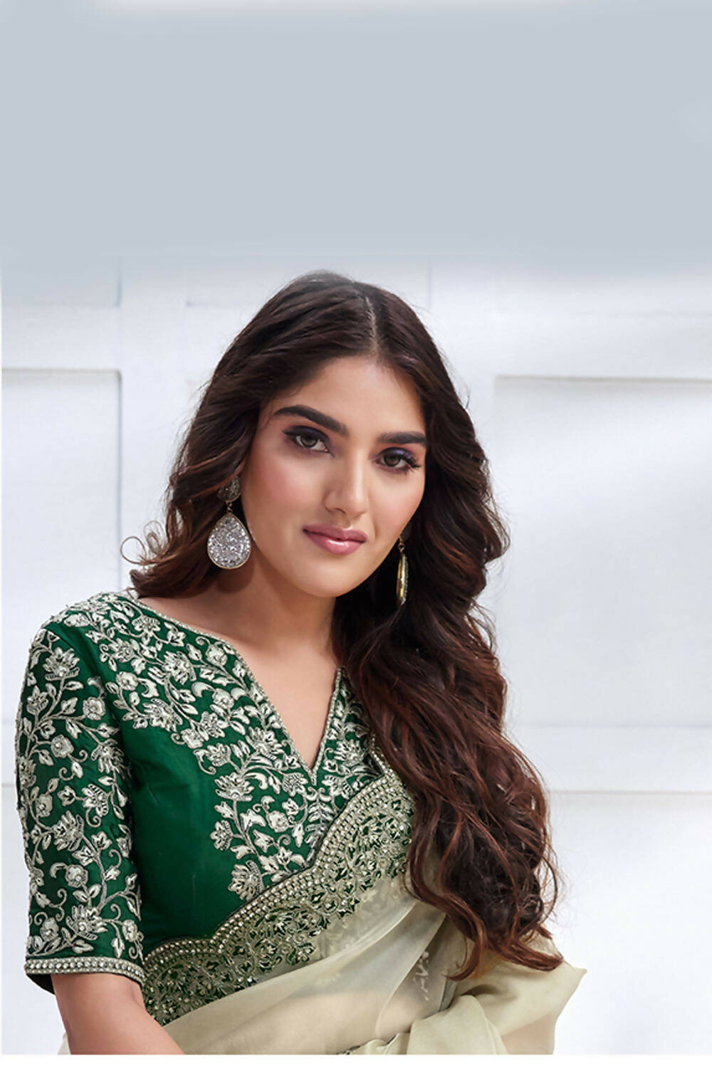 Green Net Organza Georgette Cord & Sequence Embroidered Saree - Mohmanthan Majestica | Grocsy