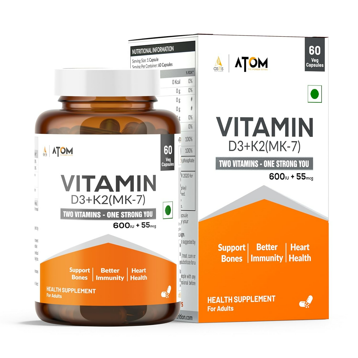As-It-Is Atom Vitamin D3 & K2 (Mk-7) Veg Capsules | Grocsy