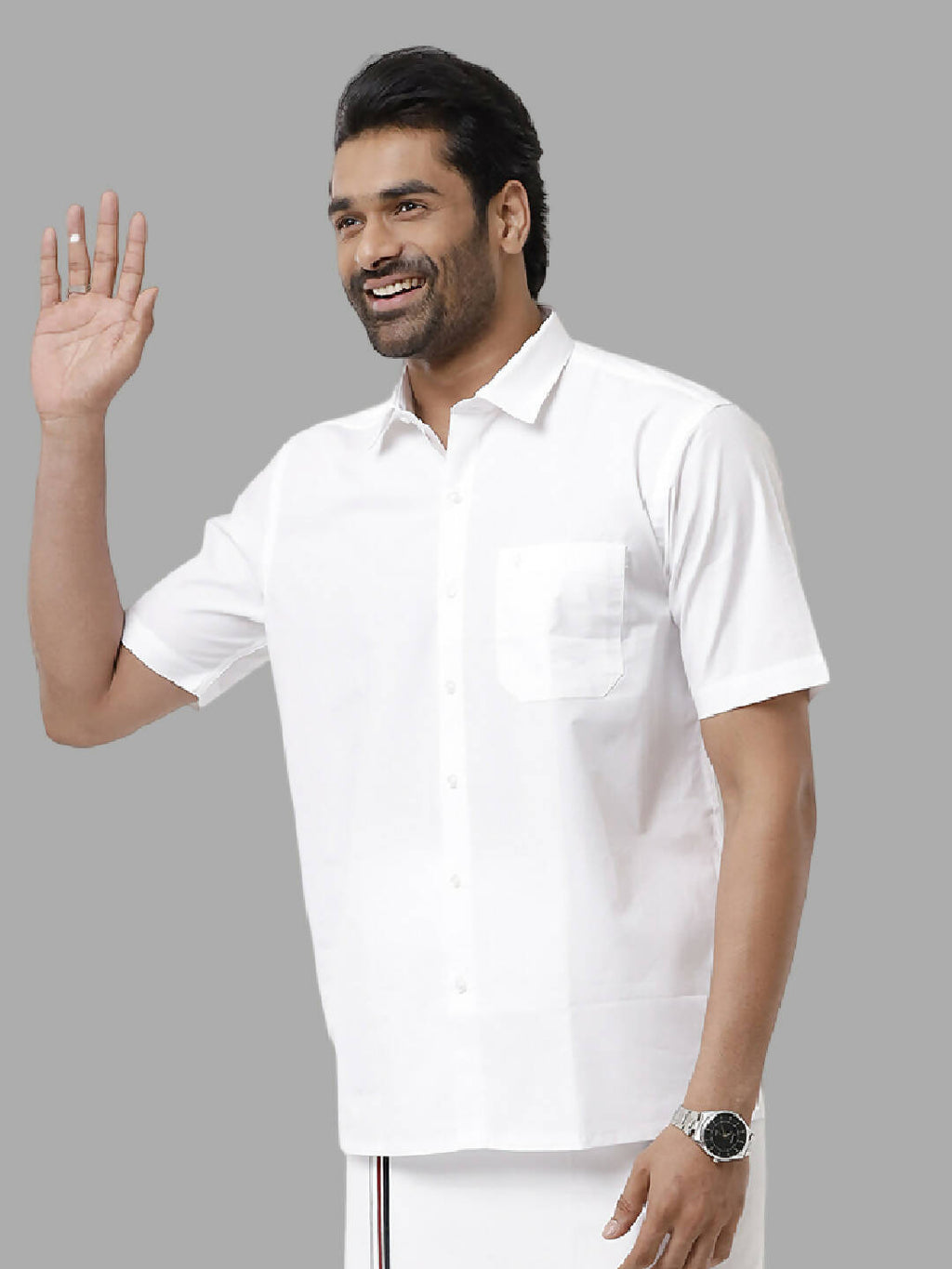 Ramraj Cotton Mens Half Sleeve White Shirt Plus Size - Samrat Cotton | Grocsy