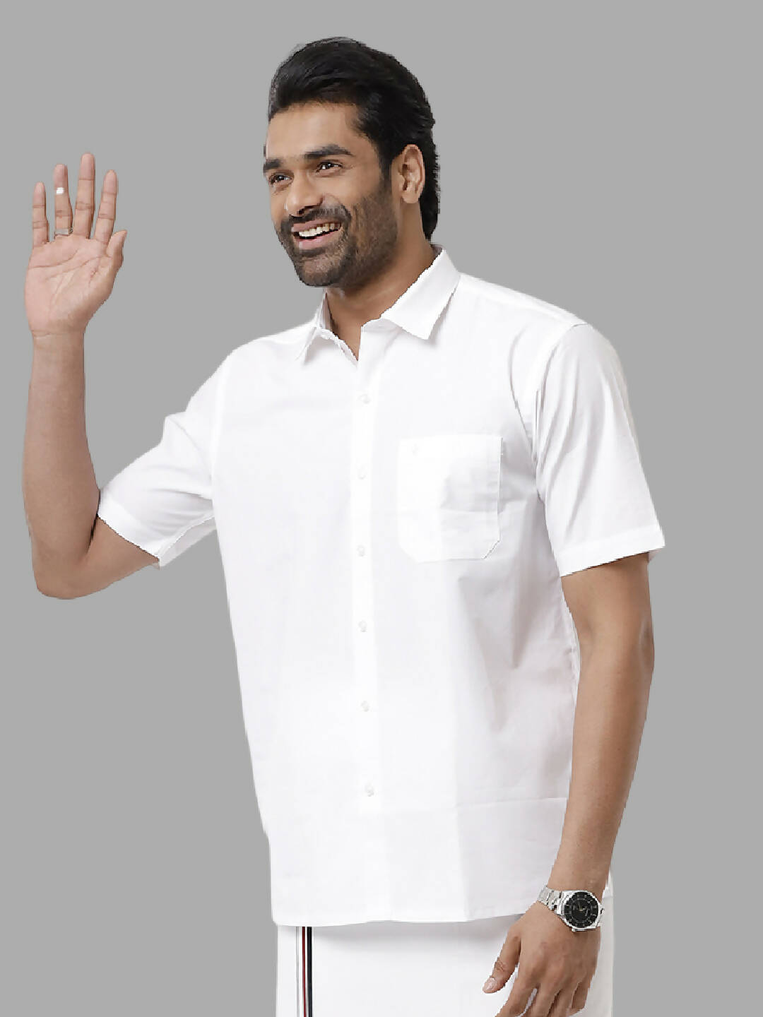 Ramraj Cotton Mens Half Sleeve White Shirt Plus Size - Samrat Cotton | Grocsy