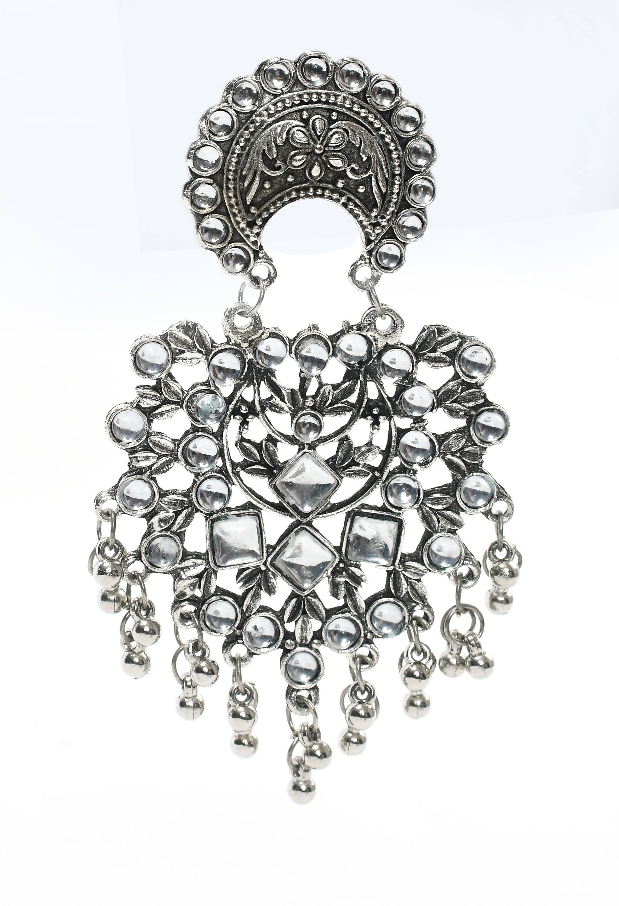 Mominos Fashion Johar Kamal Silver Color Base With Kundan Earrings