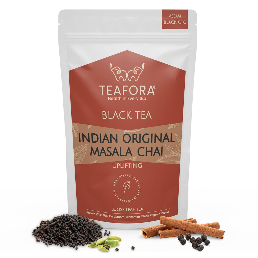 TEAFORA Indian Original Masala Chai Tea | Assam CTC Loose Black Tea | Blended with Cinnamon, Cardamom, Black Pepper & Cloves | 100% NATURAL INGREDIENTS | Grocsy