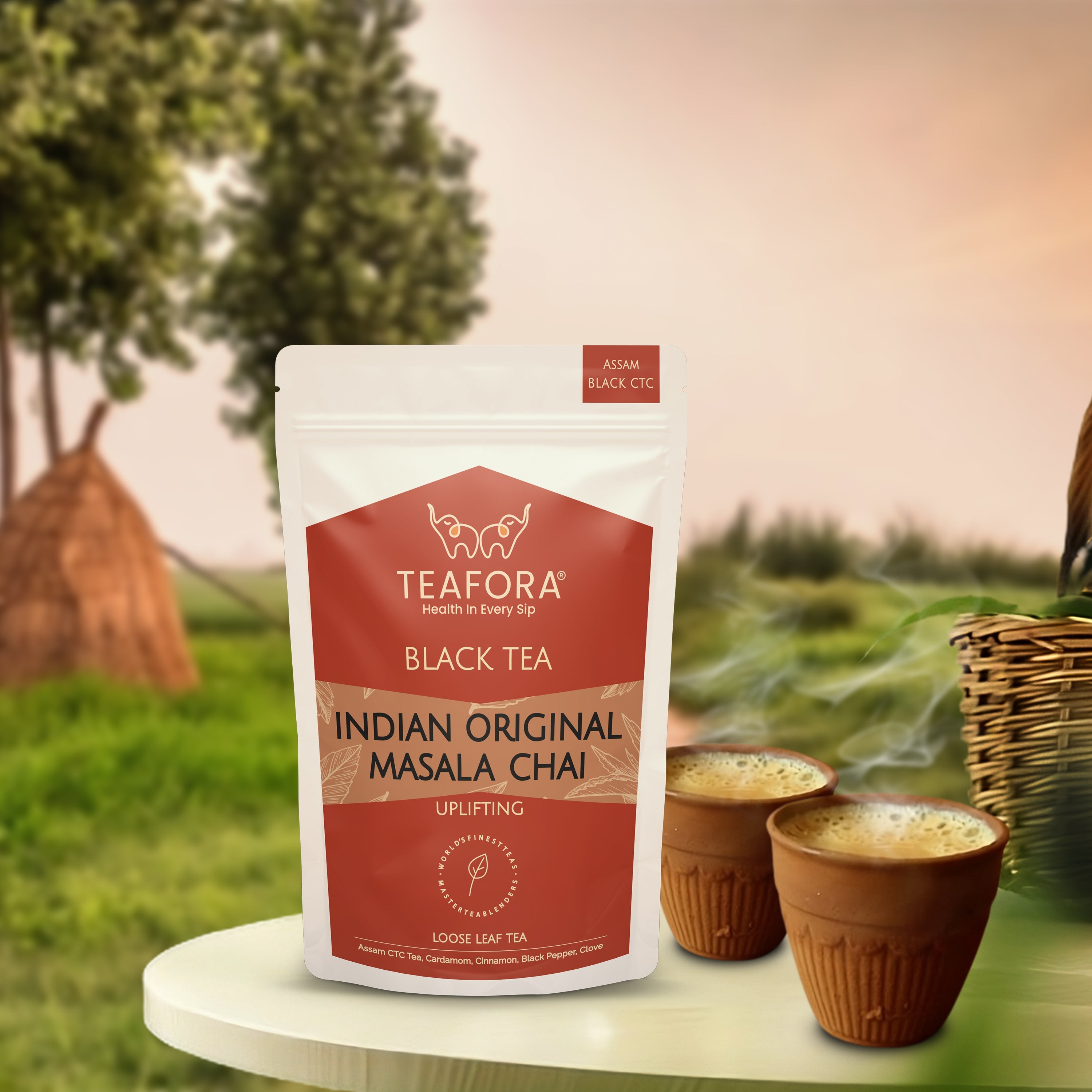 TEAFORA Indian Original Masala Chai Tea | Assam CTC Loose Black Tea | Blended with Cinnamon, Cardamom, Black Pepper & Cloves | 100% NATURAL INGREDIENTS | Grocsy