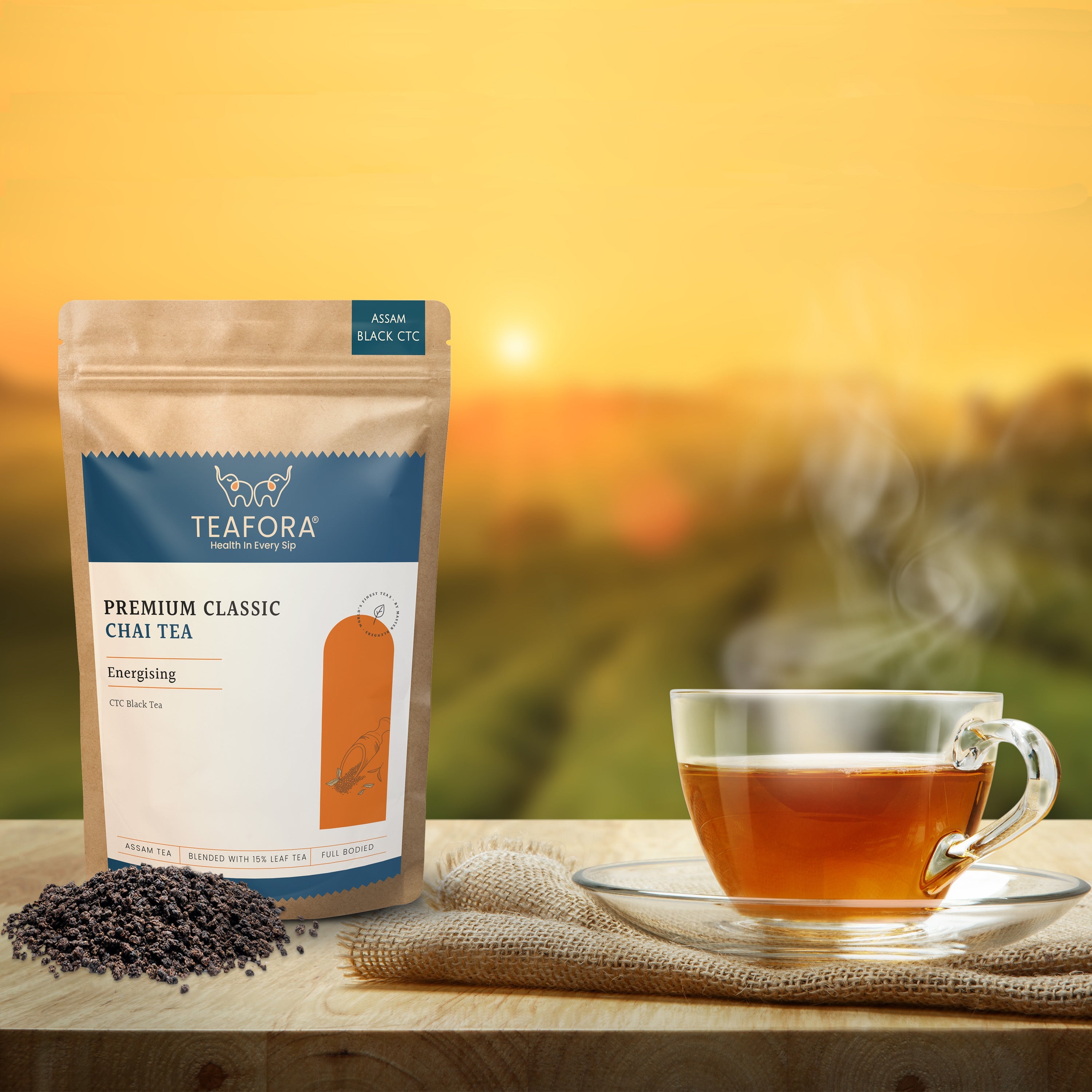 TEAFORA Premium Classic Black Tea | Full Bodied, Strong Assam CTC Tea Blended with 15% Whole Black Tea Leaves| Rejuvenating Everyday Chai Tea | Grocsy