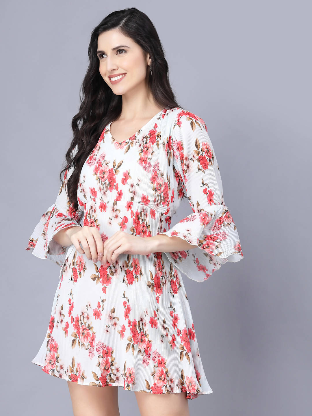 Myshka Georgette Printed 3/4 Sleeve V Neck Women Tunic | Grocsy