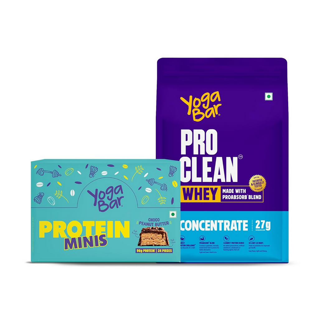 Yoga Bar Pro Clean Whey Protein Concentrate, 27g ProAbsorb Blend and Choco Peanut Butter Mini Bars, 24 pieces | Grocsy