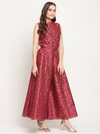 Ahalyaa Women Burgundy Floral Printed Regular Top with Palazzos | Grocsy
