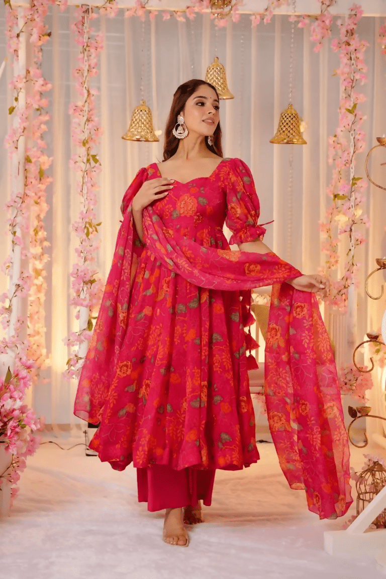 Aayaa Designer Printed Tebby Silk Suit - Multi Color | Grocsy