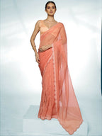 Orange Organza Swarovski Designer Saree - Shezlin | Grocsy