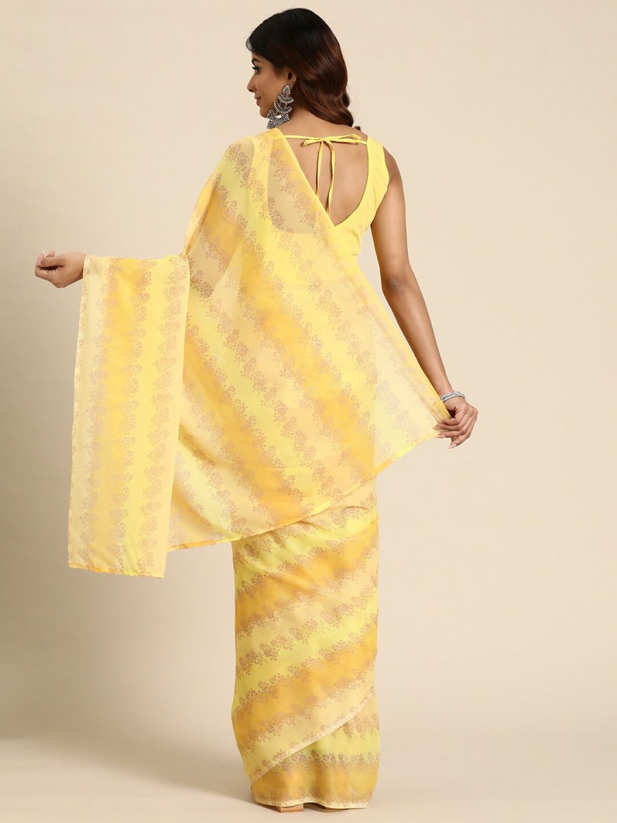 Ahalyaa Women's Traditional Semi Stitch Saree - Yellow | Grocsy
