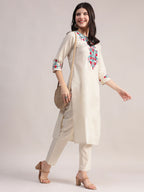 Aavyora Women's Off-White Embroidered Cotton Flex Co-Ord Set | Grocsy
