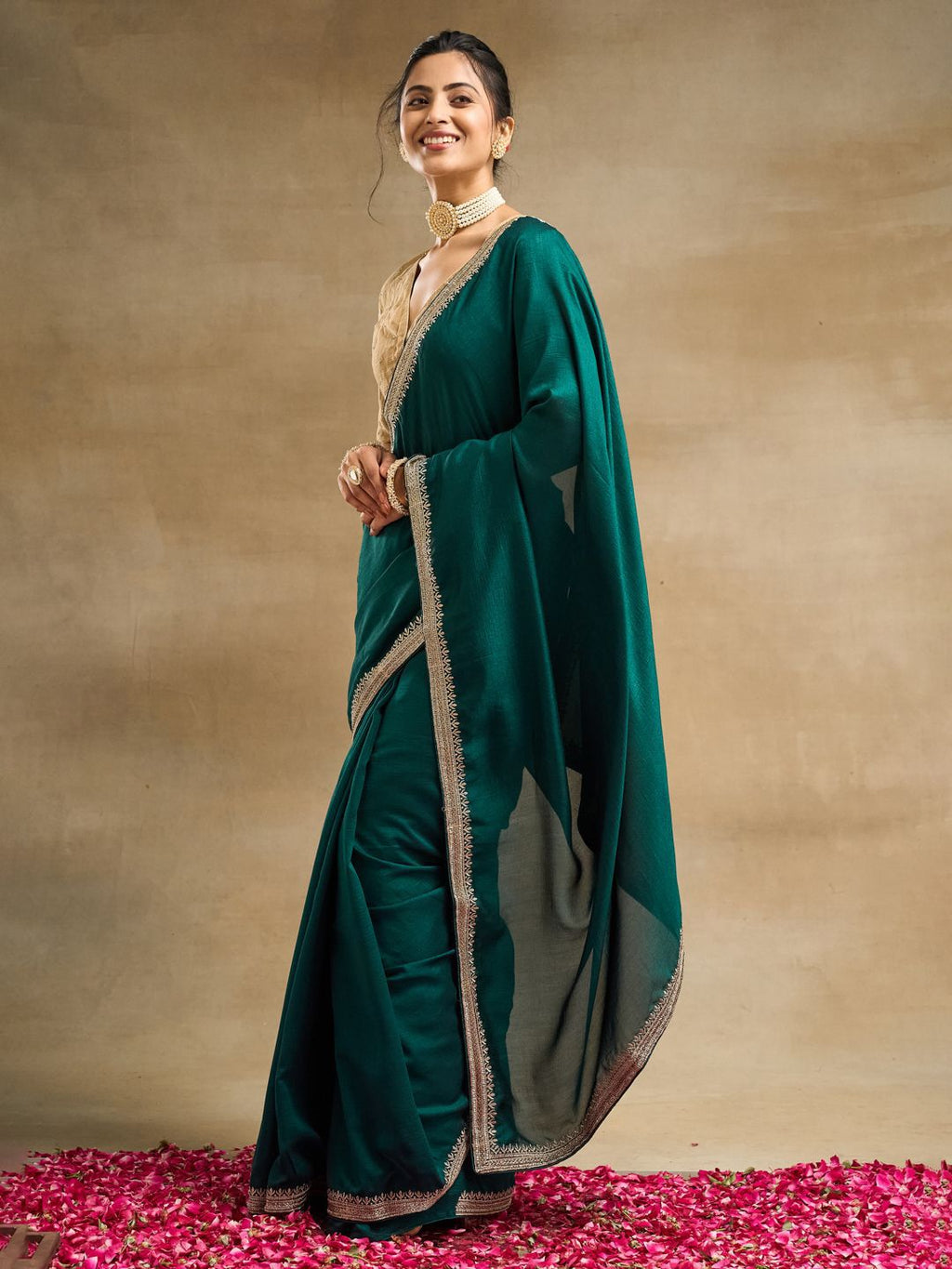 kasee Solid Embroidered Art Silk Saree | Grocsy