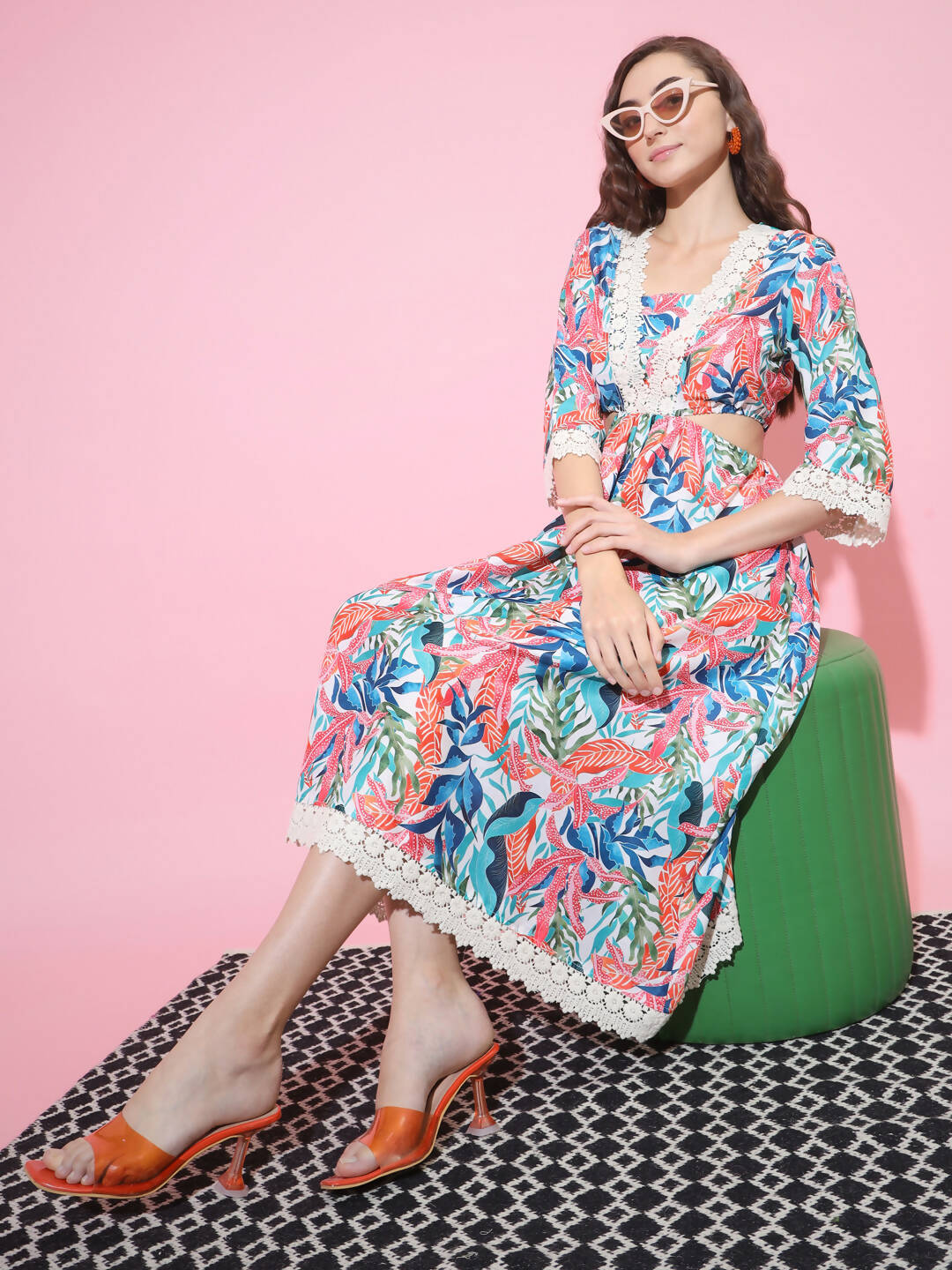 Myshka Women's Multi Floral Printed Fit and Flare Dress | Grocsy