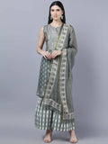 Myshka Women Grey Ethnic Motifs Printed Kurta with Shararas With Dupatta Set | Grocsy