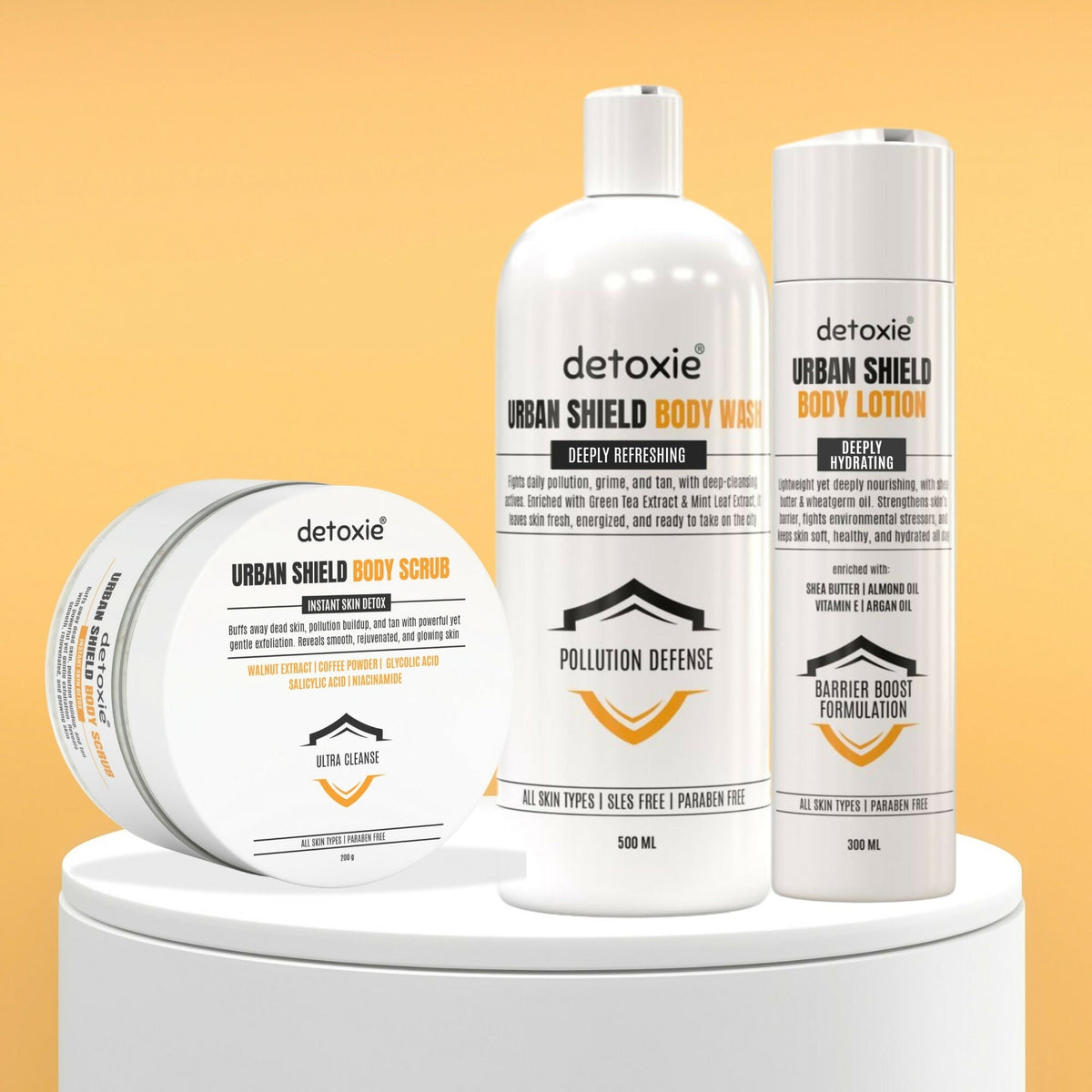 Detoxie Body Wash Lotion & Scrub Combo - Urban Shiled | Grocsy