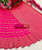 DEIANA'S Beautiful Designer Golden zari Soft Lichi Silk Saree - Pink | Grocsy
