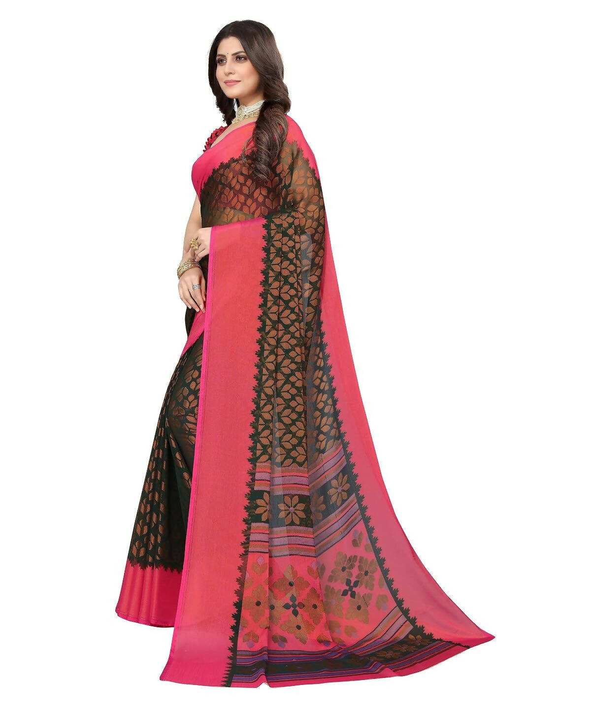 Vamika Green Chiffon Brasso Bollywood Style Woven Saree (ALIZA GREEN) | Grocsy