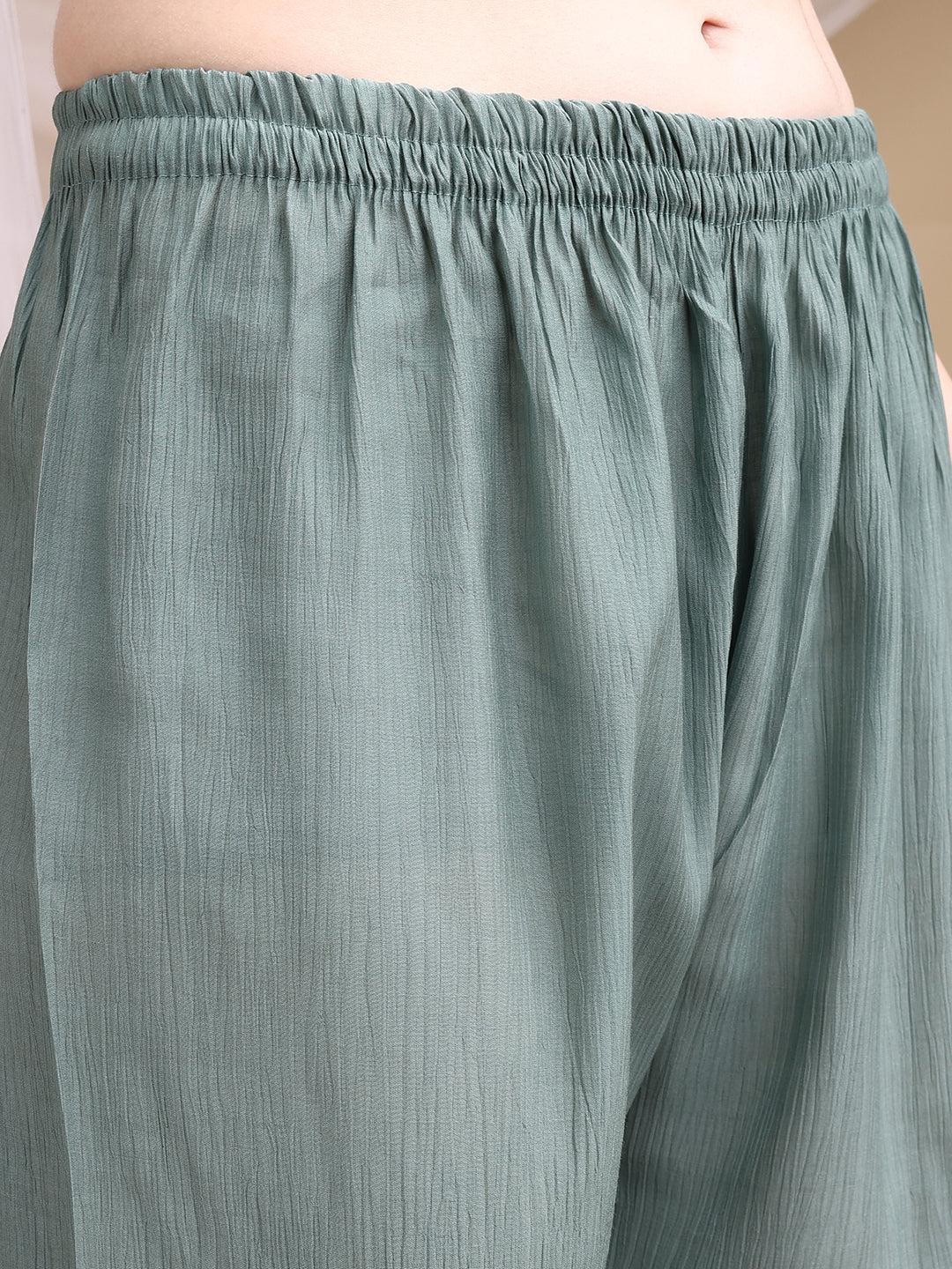 Hand Embroidered & Painted Kurta With Pant, Green - Hiral Fashion | Grocsy