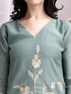 Hand Embroidered & Painted Kurta With Pant, Green - Hiral Fashion | Grocsy