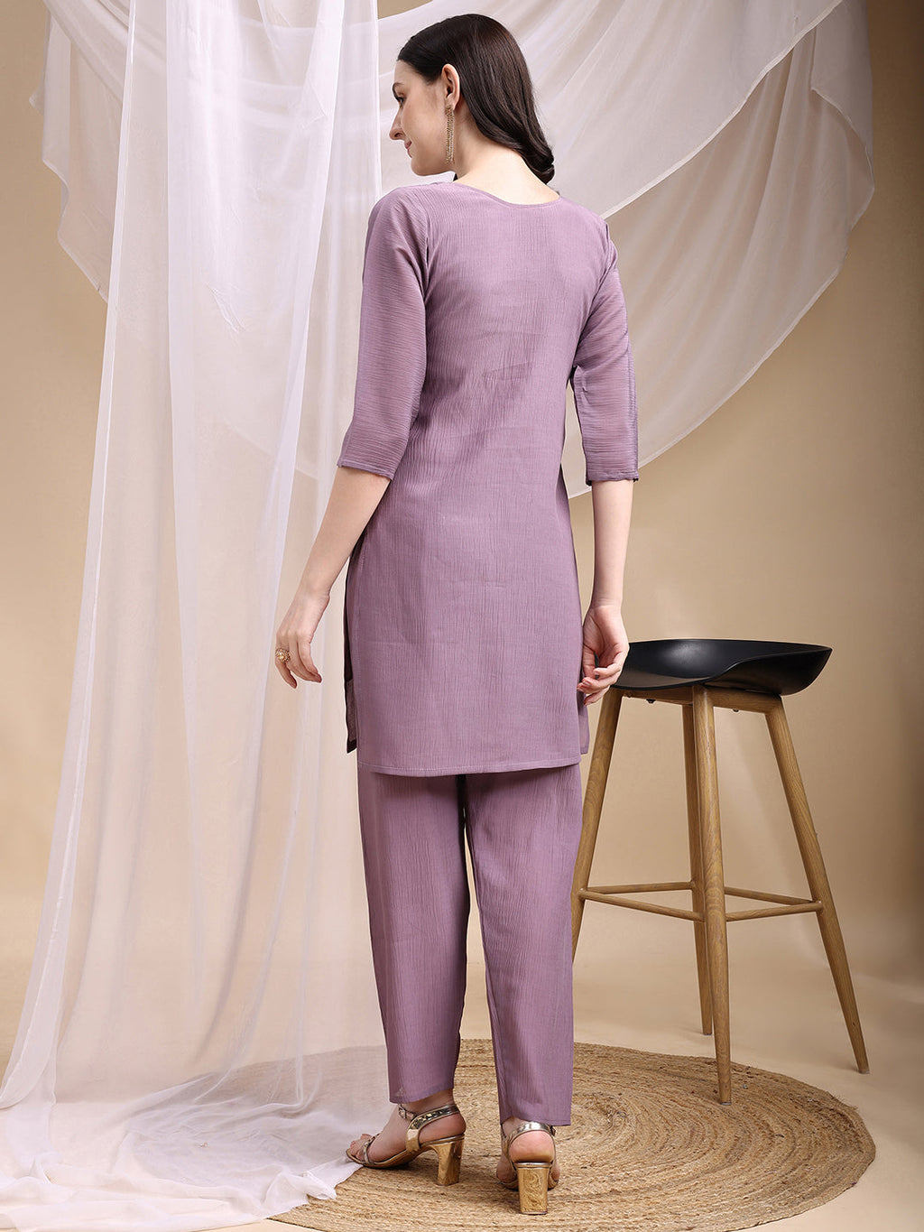 Hand Embroidered & Painted Kurta With Pant, Lavender - Hiral Fashion | Grocsy