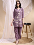 Hand Embroidered & Painted Kurta With Pant, Lavender - Hiral Fashion | Grocsy