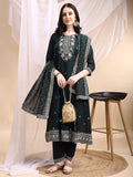 Embroidered Anarkali Kurta With Pant & Embroidered Dupatta, Bottle-Green - Hiral Fashion | Grocsy