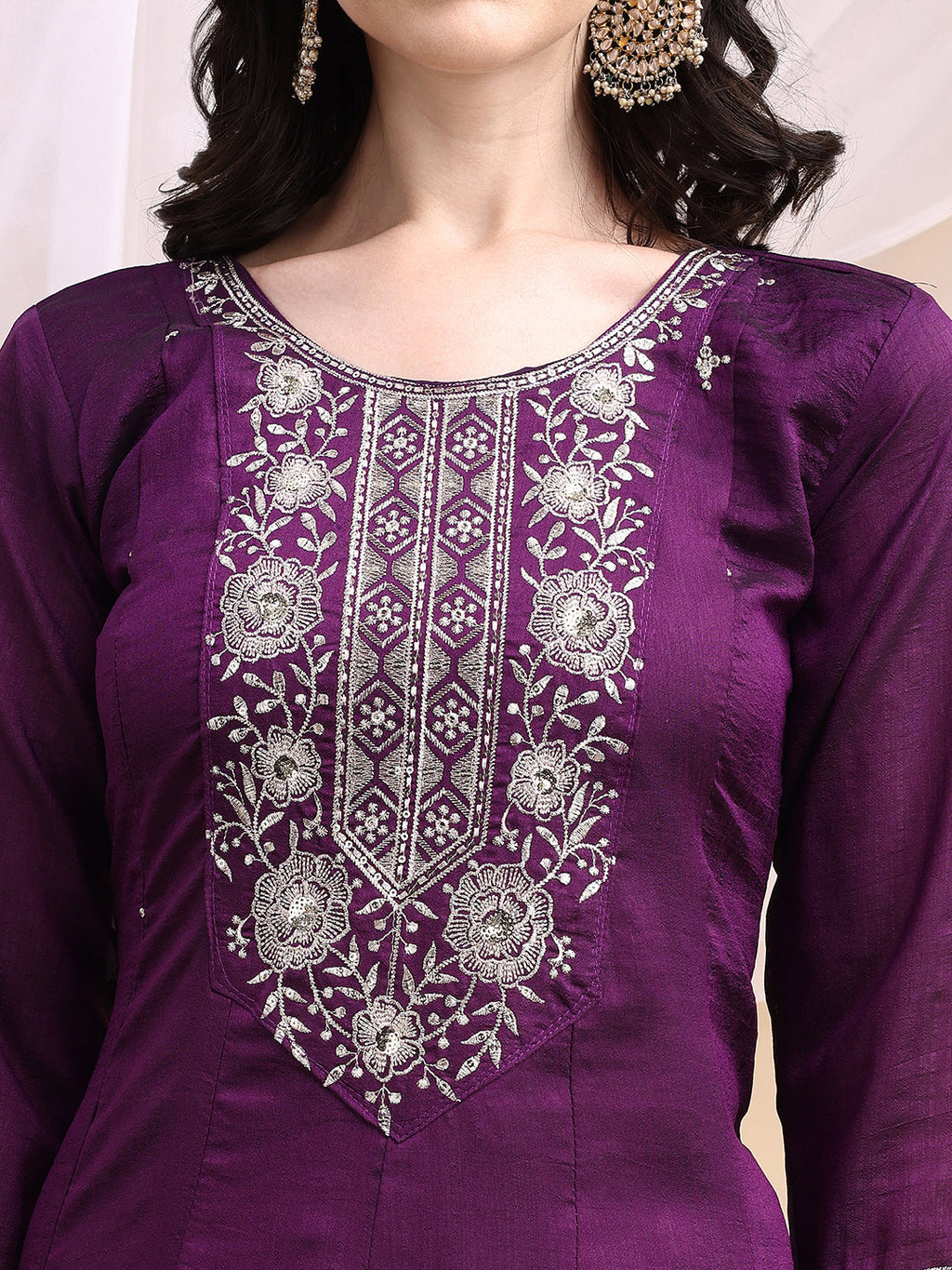 Embroidered Anarkali Kurta With Pant & Embroidered Dupatta, Purple - Hiral Fashion | Grocsy