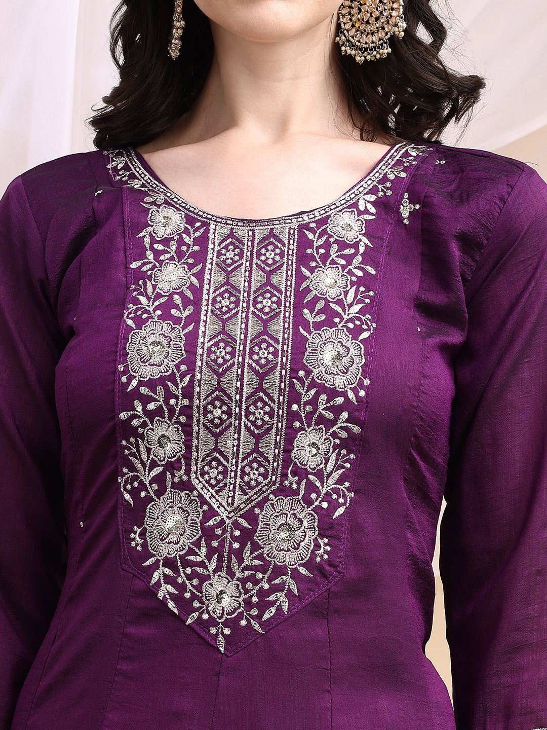 Embroidered Anarkali Kurta With Pant & Embroidered Dupatta, Purple - Hiral Fashion | Grocsy