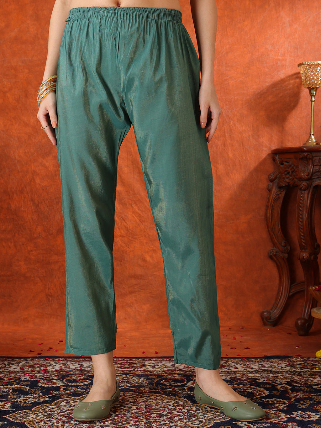 Sequin Embroidered Kurta With Pant & Embroidered Organza Dupatta, Green - Hiral Fashion | Grocsy