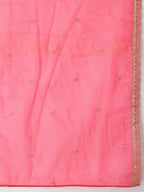 Sequin Embroidered Kurta With Pant & Embroidered Organza Dupatta, Pink - Hiral Fashion | Grocsy