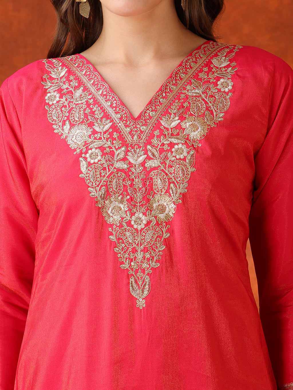 Sequin Embroidered Kurta With Pant & Embroidered Organza Dupatta, Pink - Hiral Fashion | Grocsy