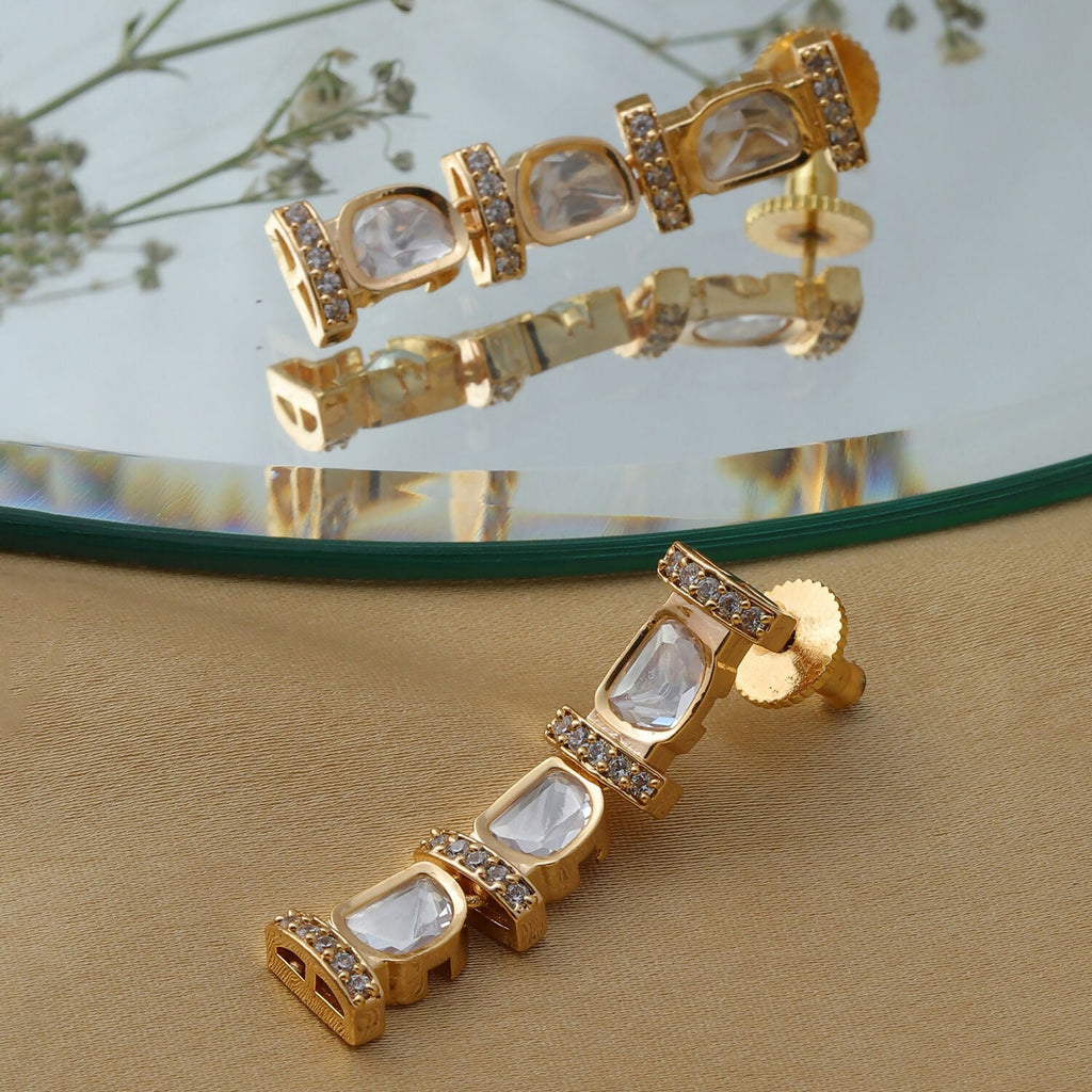 Long Kundan and Diamond Earrings (Gold) - Ruby Raang | Grocsy