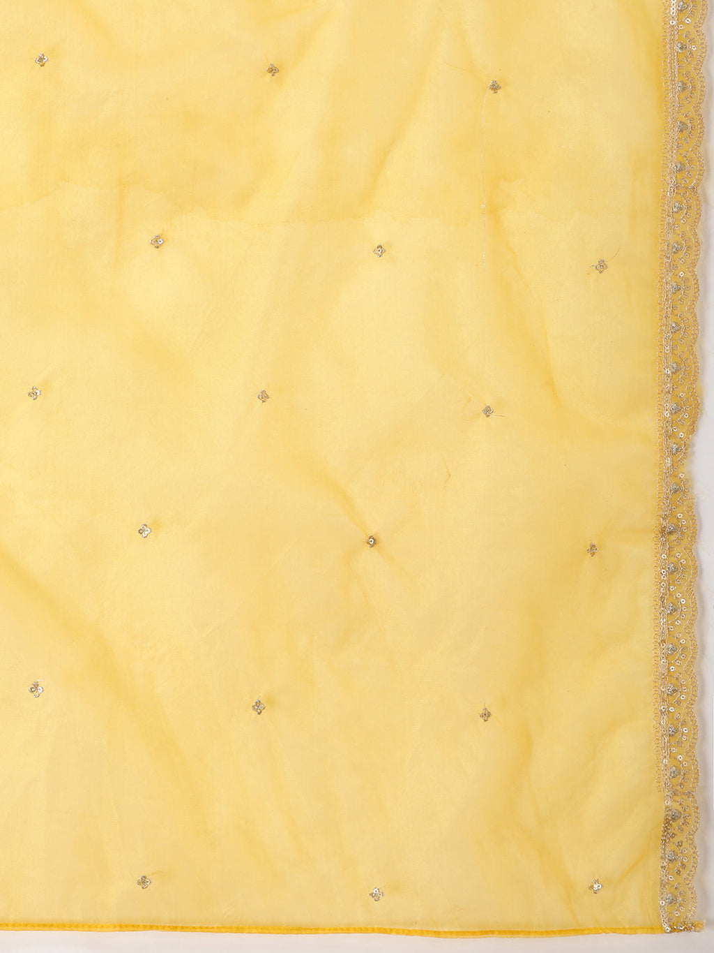 Sequin Embroidered Kurta With Pant & Embroidered Organza Dupatta, Yellow - Hiral Fashion | Grocsy
