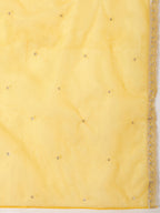 Sequin Embroidered Kurta With Pant & Embroidered Organza Dupatta, Yellow - Hiral Fashion | Grocsy