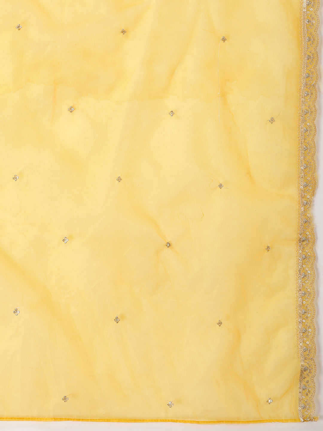 Sequin Embroidered Kurta With Pant & Embroidered Organza Dupatta, Yellow - Hiral Fashion | Grocsy