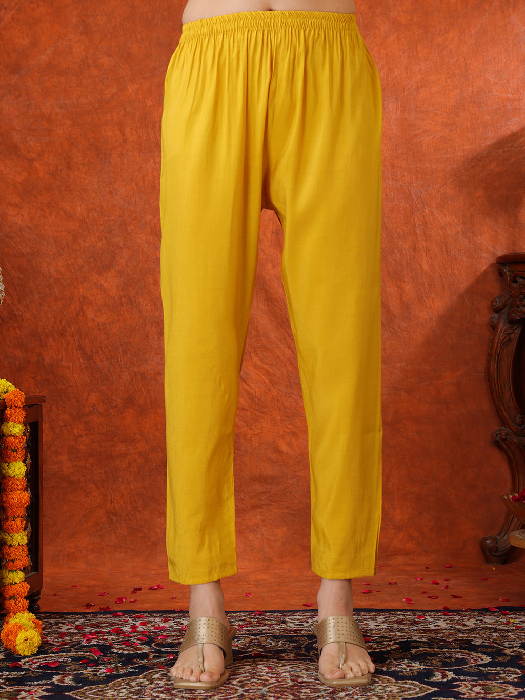 Sequin Embroidered Kurta With Pant & Embroidered Organza Dupatta, Yellow - Hiral Fashion | Grocsy