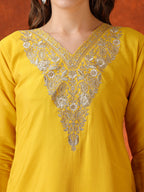 Sequin Embroidered Kurta With Pant & Embroidered Organza Dupatta, Yellow - Hiral Fashion | Grocsy
