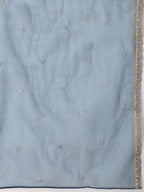 Sequin Embroidered Kurta With Pant & Embroidered Organza Dupatta, Teal - Hiral Fashion | Grocsy